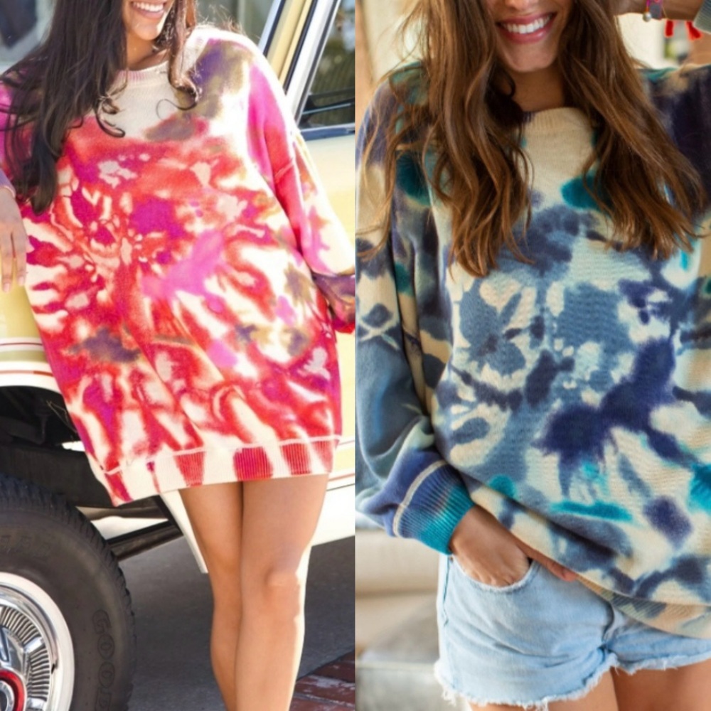 NATURAL LIFE Tie-Dye Sweaters in Pink and Blue